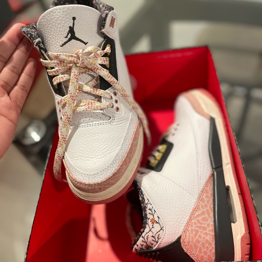 Jordan Kids White and Black Sneakers with Pink Accents